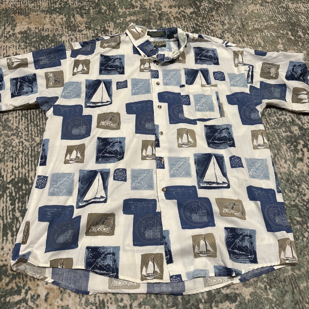 Vintage Loafers by Reed St James Sailboat Print Shirt Single Stitch XL